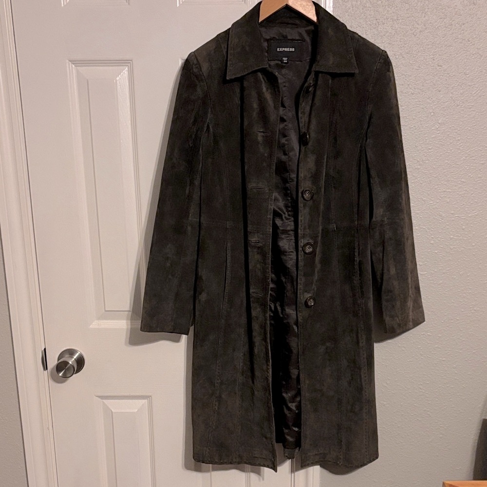 Express Dark Brown Suede Trench Coat